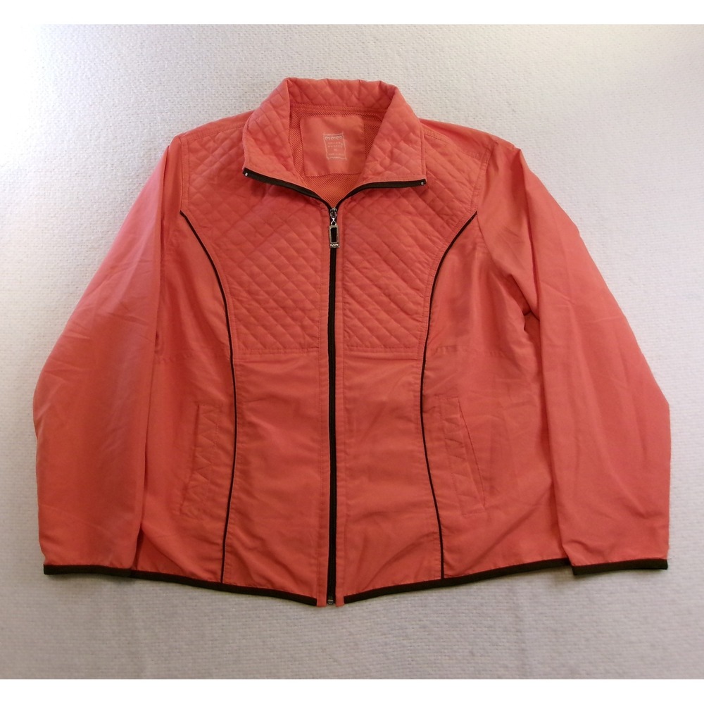 Three Hearts Womens XL Jacket Coral Quilted Mock Neck Full Zip Mesh Lined Sporty